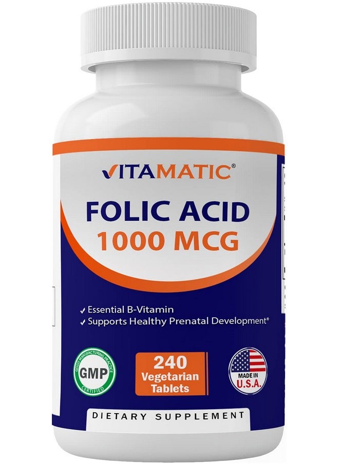 Vitamatic Folic Acid 1000 mcg (1 mg) - Vegetarian Tablets - 1667 mcg DFE - Vitamin B9 (240 Count (Pack of 1)) - pzsku/Z5903A1A103DAE4A31372Z/45/_/1739864124/dabe4ad2-17ff-423b-aa34-9937a94c60d1