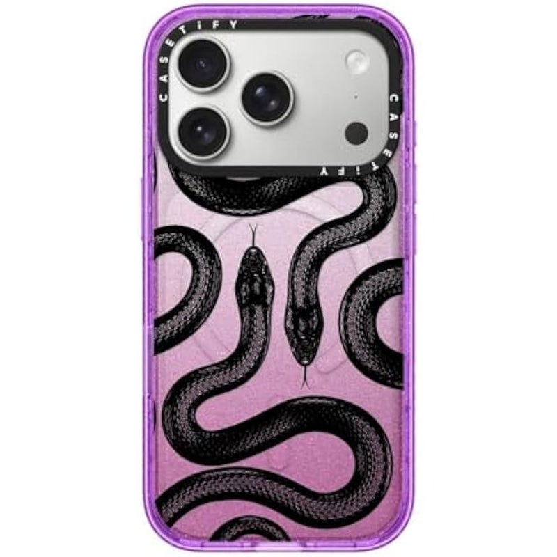 Casetify Impact iPhone 17 Pro Case 【Slim/Compatible with Magsafe / 8.2 ft. 4X Military Grade Drop Protection】 - Black Kingsnake - Glitter Purple - Image 1