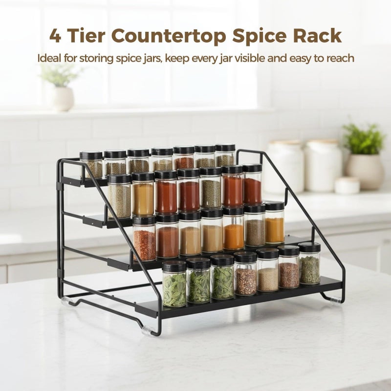 4 Tier Adjustable Depth Spice Rack Organizer Holds 24 Jars Carbon Steel 13 2 X 10 2 X 8 3 In - Image 3