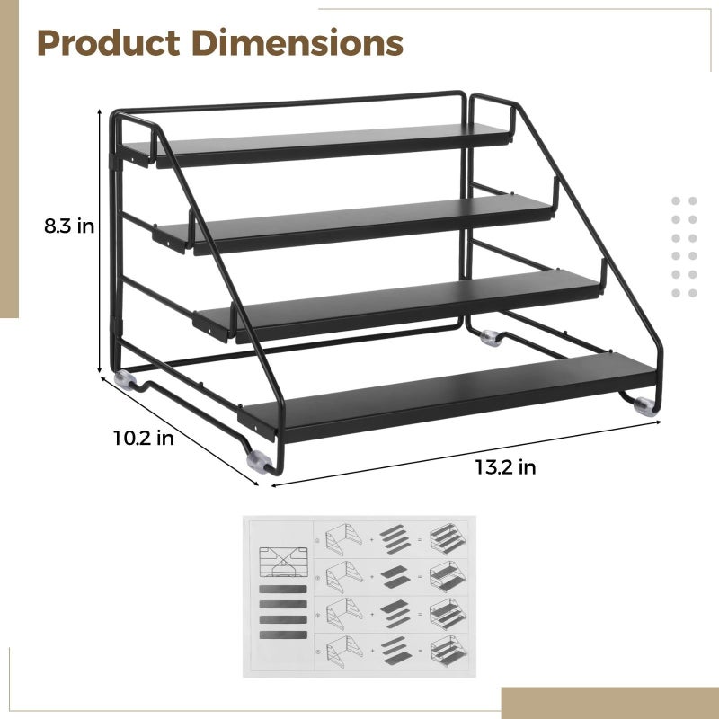 4 Tier Adjustable Depth Spice Rack Organizer Holds 24 Jars Carbon Steel 13 2 X 10 2 X 8 3 In - Image 4
