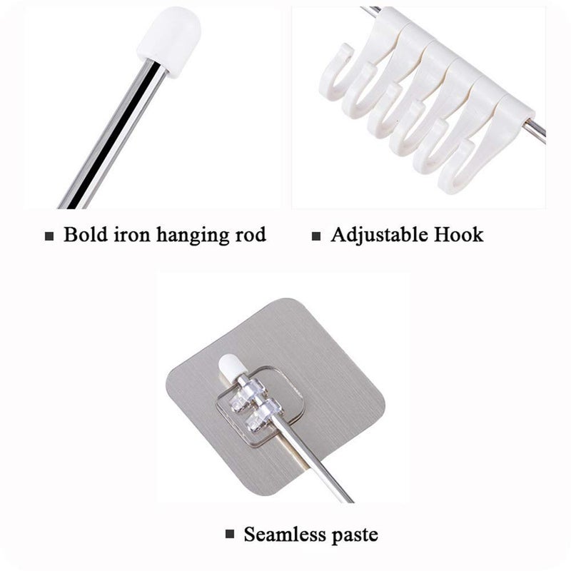 NIL JO NIL JO Self Adhesive Stainless Steel Rod with 6 Hooks Wall Mounted Kitchen Utensil Hanging Rack Holder 6 Plastic Hooks Bathroom Kitchen Sticker Hanger1pcs - Image 5