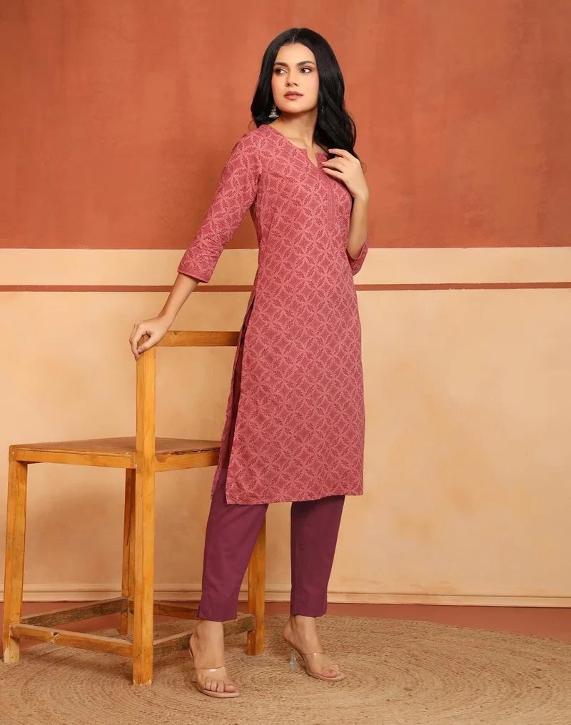 Avni Peach Cotton Printed Kurta & Pant Set