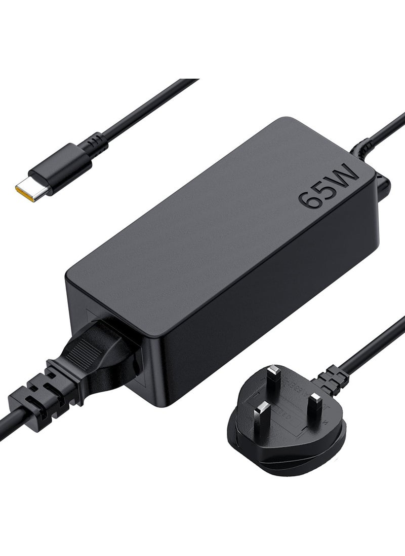 فلوينغ - شاحن بديل تيار متردد USB-C بقوة 65 وات 45 وات مناسب لجهاز Lenovo ThinkPad T14 T15 T480 T480s T490 T490s T495 T495s T580 X13 X280 X380 X390 X395 E15 E480 E490 Lenovo Yoga C330 سلك محول طاقة للكمبيوتر المحمول بقوة 65 وات - Image 1