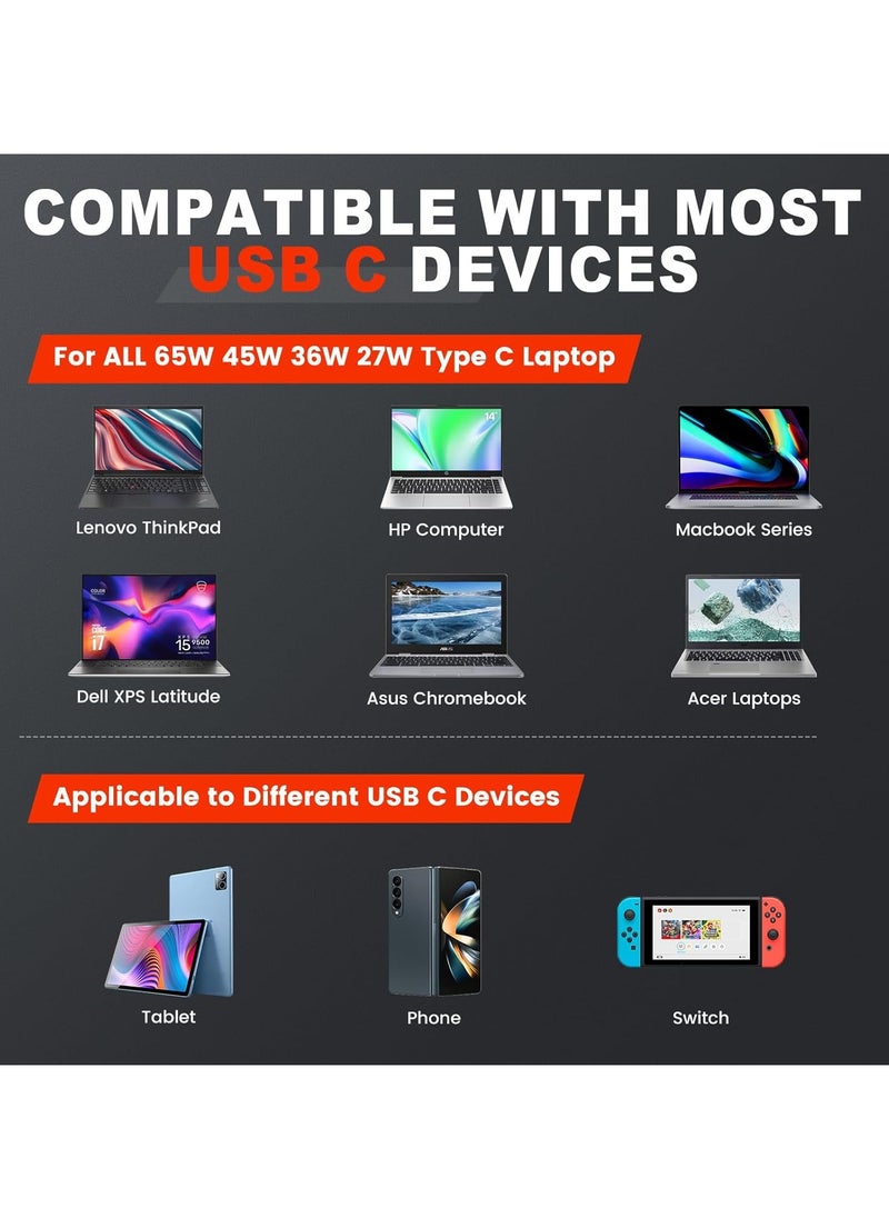 فلوينغ - شاحن بديل تيار متردد USB-C بقوة 65 وات 45 وات مناسب لجهاز Lenovo ThinkPad T14 T15 T480 T480s T490 T490s T495 T495s T580 X13 X280 X380 X390 X395 E15 E480 E490 Lenovo Yoga C330 سلك محول طاقة للكمبيوتر المحمول بقوة 65 وات - Image 1
