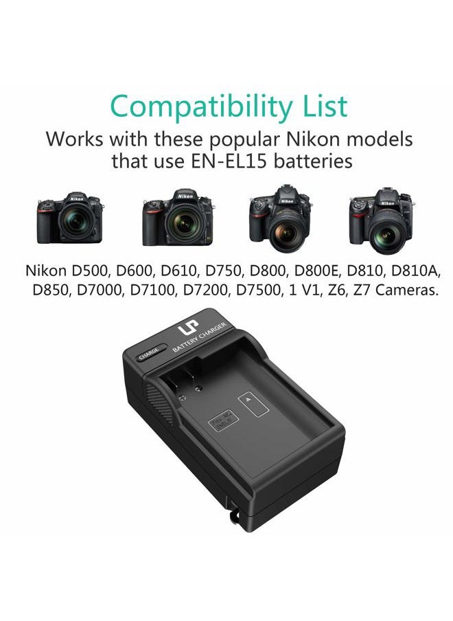 LP EN-EL15 EN EL15a Battery Charger, LP Charger Compatible with Nikon D7500, D7200, D7100, D7000, D850, D750, D500, D810a, D810, D800e, D800, D610, D600 & More  - Image 3