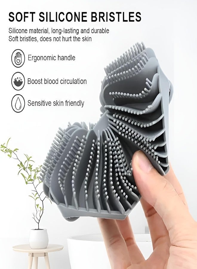 Feelon ليفة استحمام سيليكون من فيلون، ليفة استحمام لتنظيف وتغذية وتقشير البشرة، شعيرات غنية بالرغوة مع مقبض مريح مانع للانزلاق، مقشر للجسم للرجال والنساء - Image 2