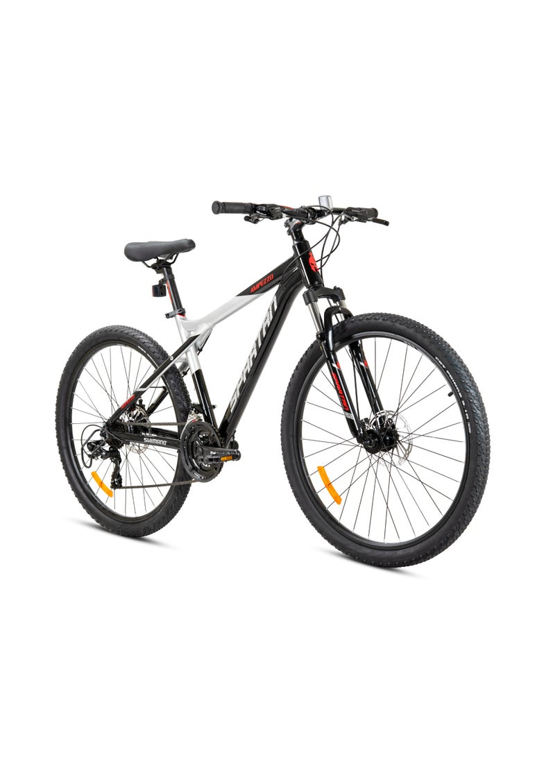 سبارتان دراجة جبلية سبارتان أمبيتزو مقاس 27.5 بوصة – إطار ألمنيوم مقاس 17.5 بوصة، نظام نقل حركة شيمانو 3×7 سرعات، شوكة تعليق أمامية، فرامل قرصية من الألمنيوم، إطارات CST جبلية مقاس 27.5×2.1 بوصة، دراجة جبلية جاهزة للمسارات | SP-3005-27-ASPBLK - Image 1