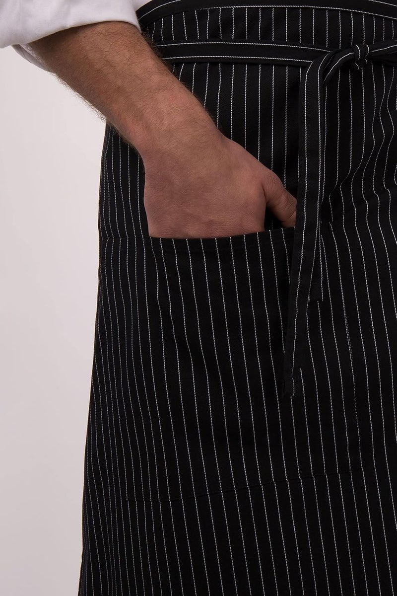 Chef Works Unisex Bistro Chef Apron, Black/White Pinstripe, One Size - Image 3
