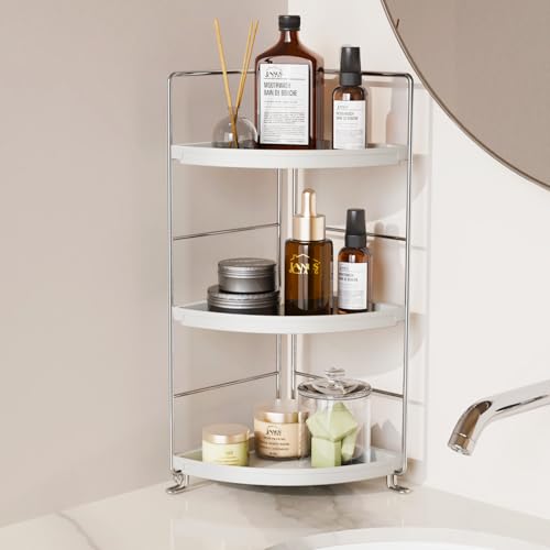 JANUS LiANG 3-Tier Bathroom Counter Organizer, Plastic Bathroom Organizer, Tool-Less Installation Makeup Vanity Tray, Bathroom Organizer Countertop Skincare Perfume Organizers (Chrome) - Image 1