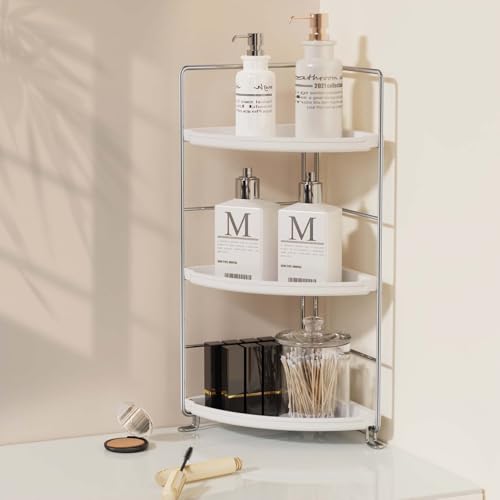 JANUS LiANG 3-Tier Bathroom Counter Organizer, Plastic Bathroom Organizer, Tool-Less Installation Makeup Vanity Tray, Bathroom Organizer Countertop Skincare Perfume Organizers (Chrome) - Image 2