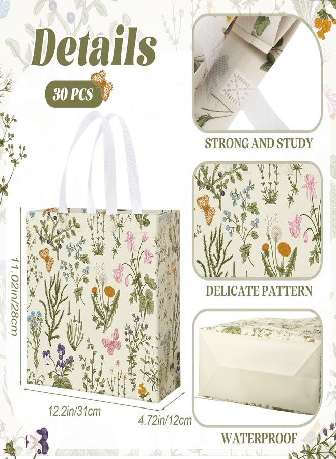 Abbylike 30 Pcs Wildflower Gift Bag Large Floral Shopping Bag Vintage Non Woven Tote for Party, 12.2 x 11.02 x 4.72 Inches - Image 2