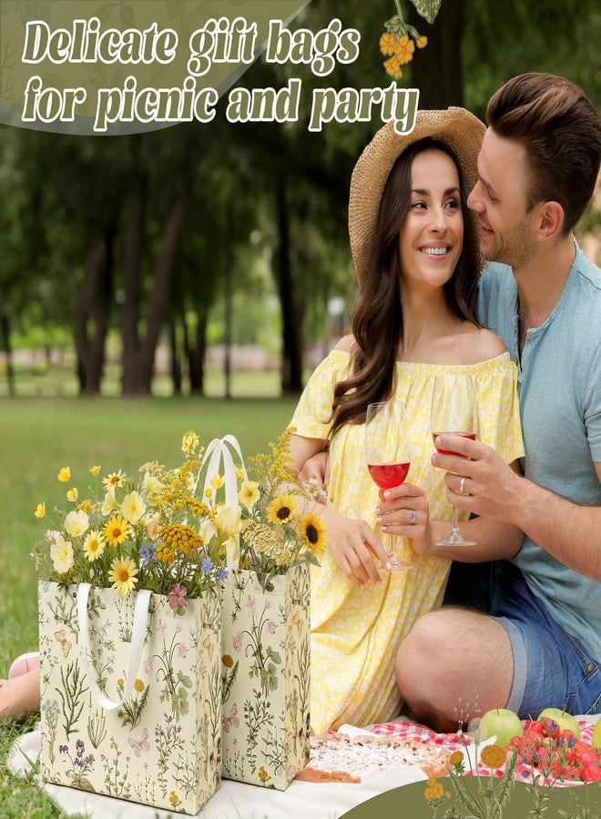 Abbylike 30 Pcs Wildflower Gift Bag Large Floral Shopping Bag Vintage Non Woven Tote for Party, 12.2 x 11.02 x 4.72 Inches - Image 4
