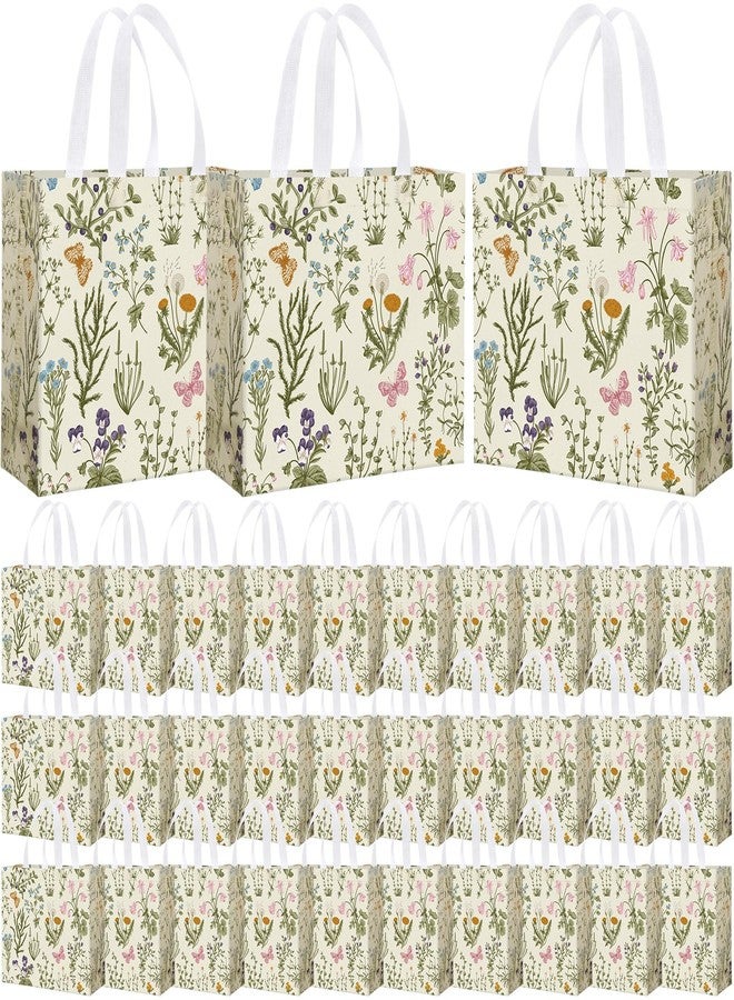 Abbylike 30 Pcs Wildflower Gift Bag Large Floral Shopping Bag Vintage Non Woven Tote for Party, 12.2 x 11.02 x 4.72 Inches - Image 1