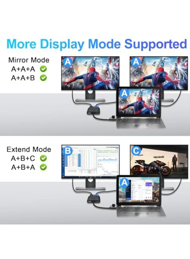 Barakah محول USB إلى HDMI VGA، موسع شاشة مزدوجة 1 في 2 خارج، 1080P@60Hz بطاقة رسومات خارجية، برنامج تشغيل مدمج توصيل وتشغيل، متوافق مع ويندوز، ماك أو إس M1/M2، مكتب منزلي للألعاب، محمول (أسود) - Image 4