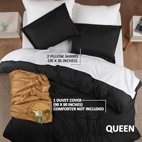 Utopia Bedding Duvet Cover Queen Size - 3 Piece with Zipper Closure - 1 Comforter Cover 90X90 Inches & 2 Pillow Shams 20X26 Inches (Black) Comforter Not Included - Image 2