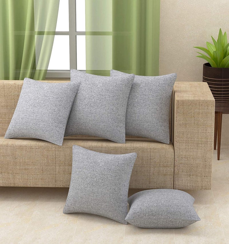 Yellow Weaves Jute Texture Cushion Covers, 16 X 16 Inches, Grey, Set of 5, 250 TC - Image 1