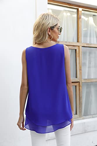 Jouica Women's Summer Casual Tank Tops Flowy Sleeveless Chiffon Tops Fashion Business Blouse,Royal Blue,XX-Large - Image 5