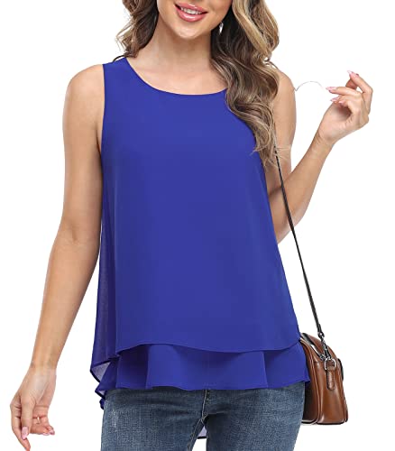Jouica Women's Summer Casual Tank Tops Flowy Sleeveless Chiffon Tops Fashion Business Blouse,Royal Blue,XX-Large - Image 1