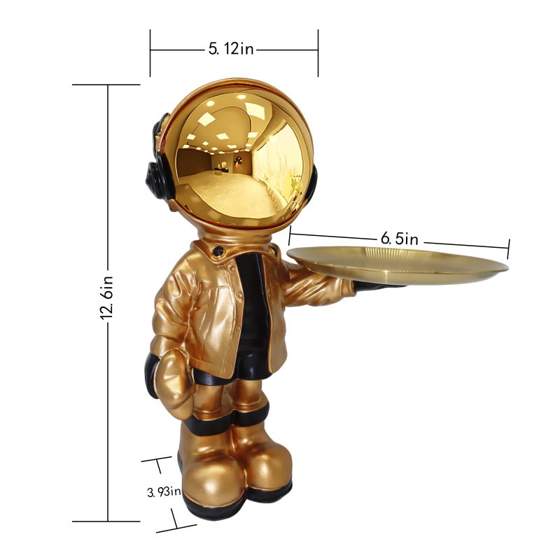 Dosker Astronaut Statues with Candy Dish & Key Dish,Spaceman Sculpture Polyresin Arts Gifts,Figurine Ornament Room Decor for Men,Tabletop Decoration for Living Room, Office, Entryway(Golden) - Image 2