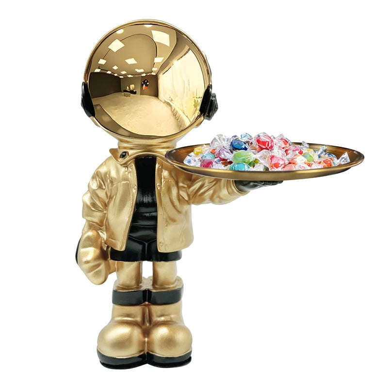 Dosker Astronaut Statues with Candy Dish & Key Dish,Spaceman Sculpture Polyresin Arts Gifts,Figurine Ornament Room Decor for Men,Tabletop Decoration for Living Room, Office, Entryway(Golden) - Image 1