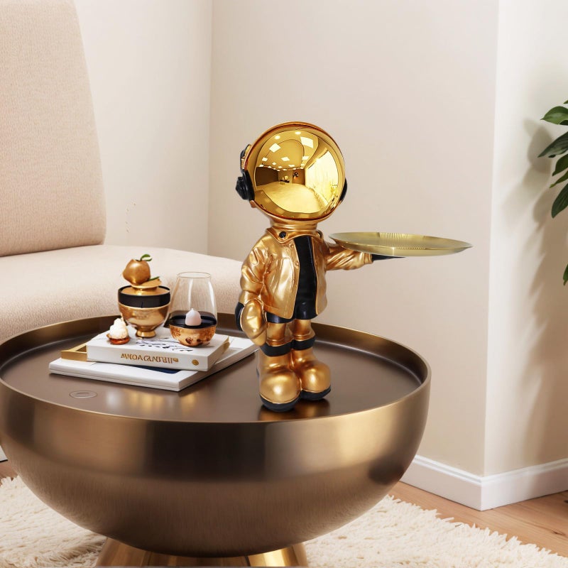 Dosker Astronaut Statues with Candy Dish & Key Dish,Spaceman Sculpture Polyresin Arts Gifts,Figurine Ornament Room Decor for Men,Tabletop Decoration for Living Room, Office, Entryway(Golden) - Image 5