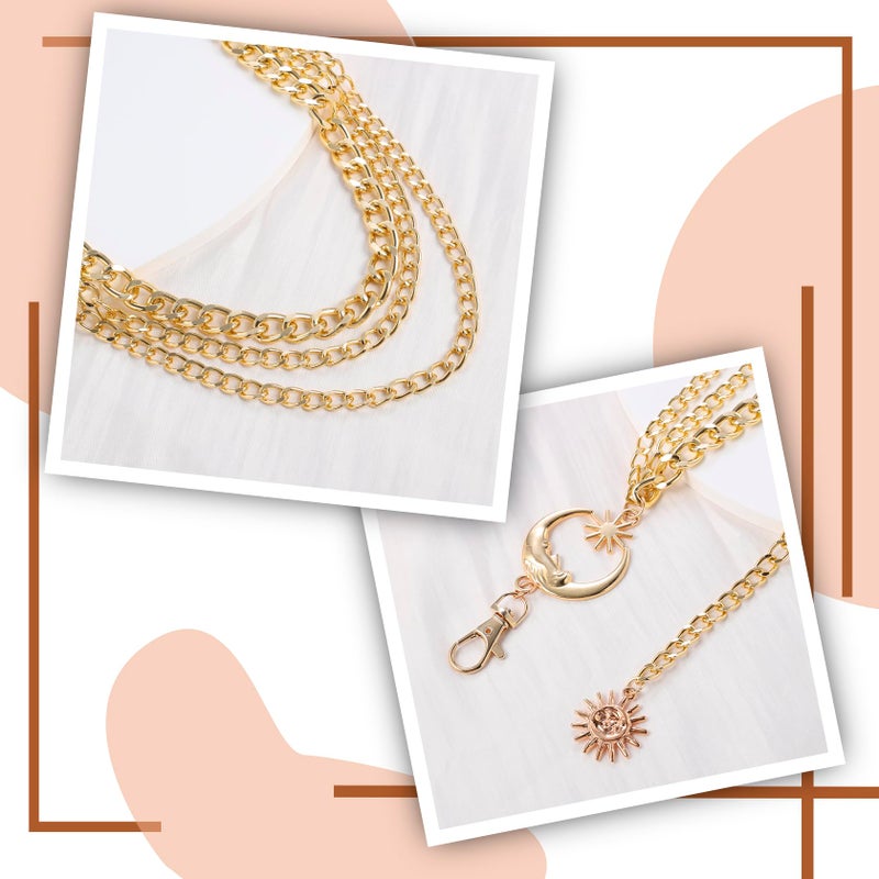 Milakoo Chain Belt for Women Plus Size Waist Belt Gold Chunky Alloy Chain for Jeans Boho Sun Pendant - Image 2