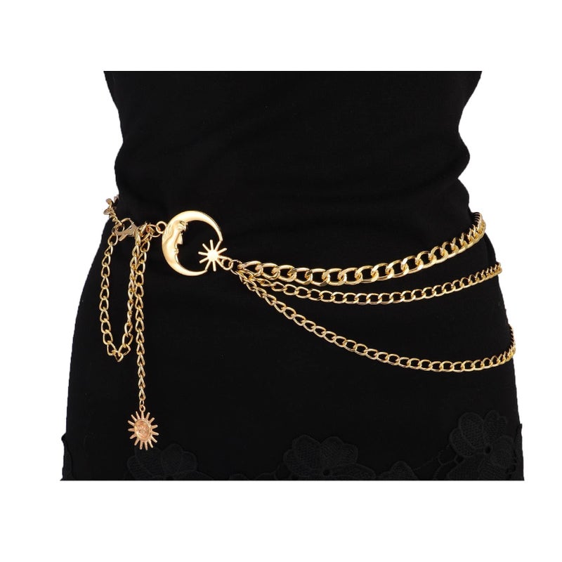 Milakoo Chain Belt for Women Plus Size Waist Belt Gold Chunky Alloy Chain for Jeans Boho Sun Pendant - Image 1