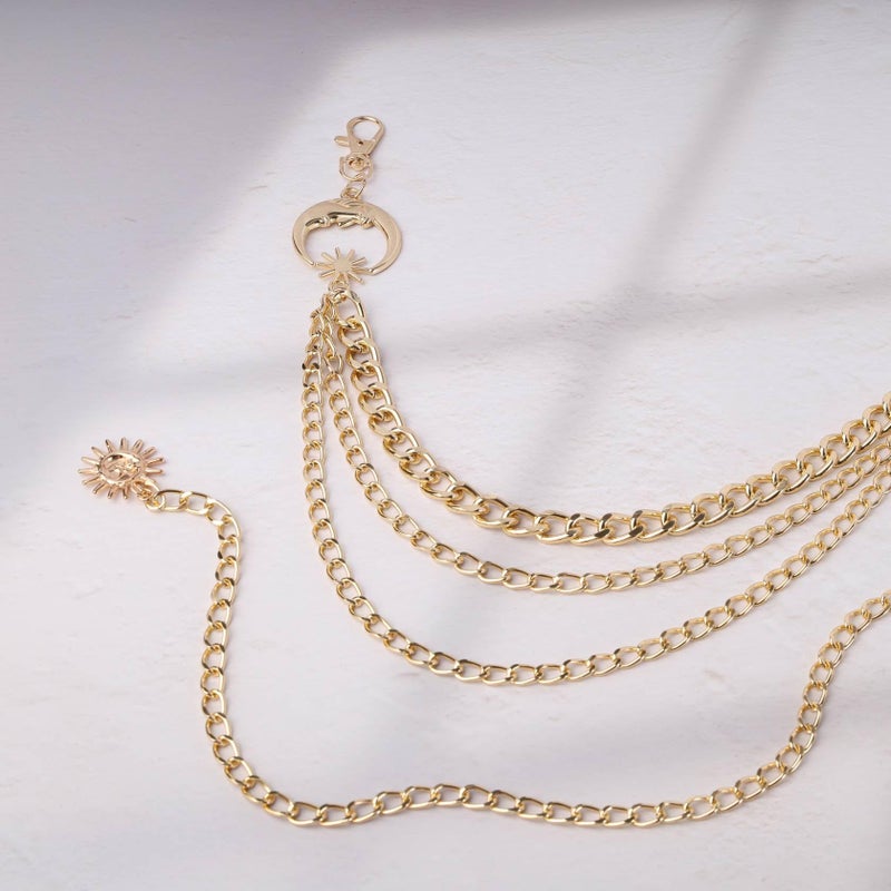 Milakoo Chain Belt for Women Plus Size Waist Belt Gold Chunky Alloy Chain for Jeans Boho Sun Pendant - Image 4