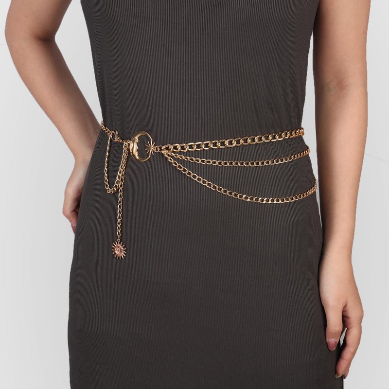 Milakoo Chain Belt for Women Plus Size Waist Belt Gold Chunky Alloy Chain for Jeans Boho Sun Pendant - Image 5