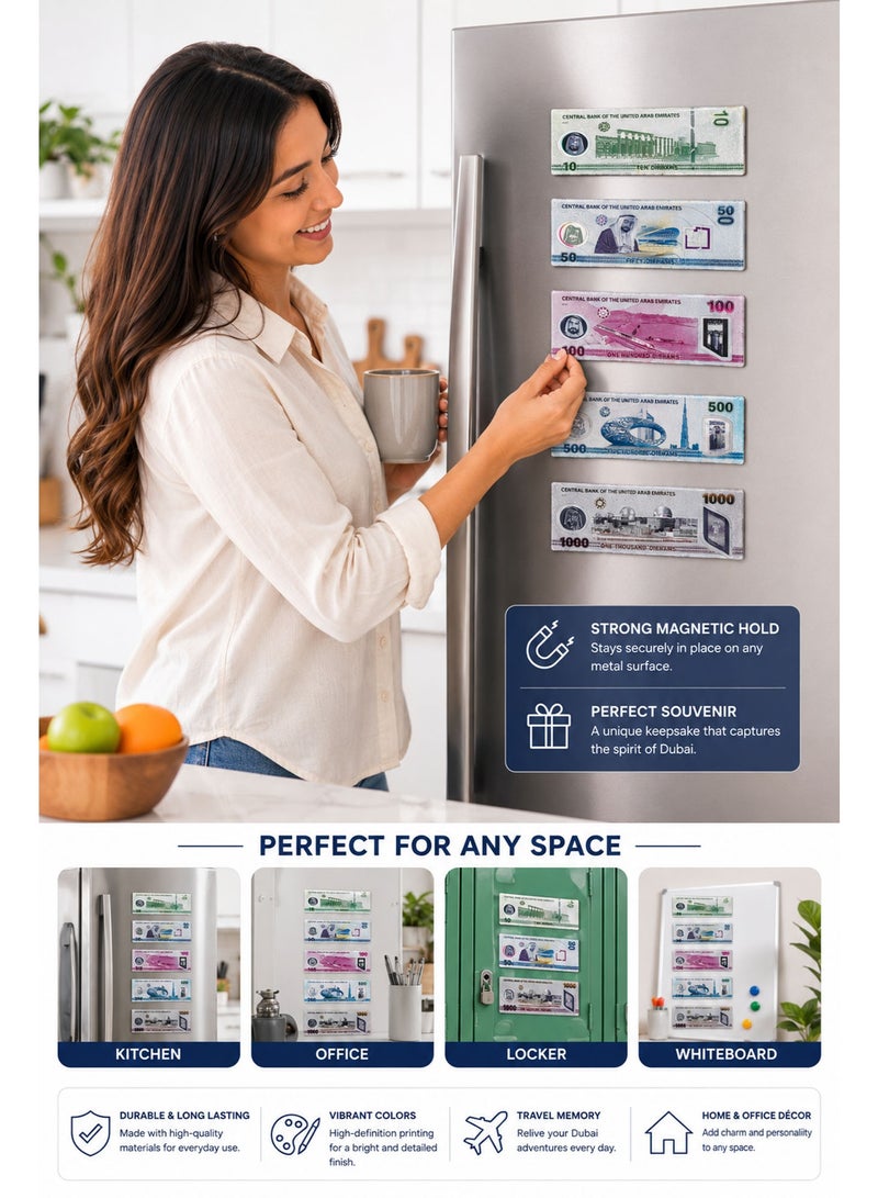 UAE Dirham Fridge Magnets Set, 5 PCS Dubai Currency Banknote Magnets, Decorative UAE Money Souvenir Collection - Image 4