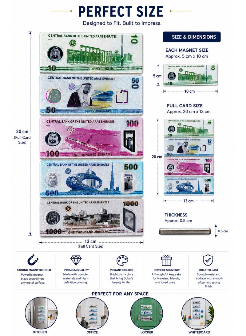 UAE Dirham Fridge Magnets Set, 5 PCS Dubai Currency Banknote Magnets, Decorative UAE Money Souvenir Collection - Image 5