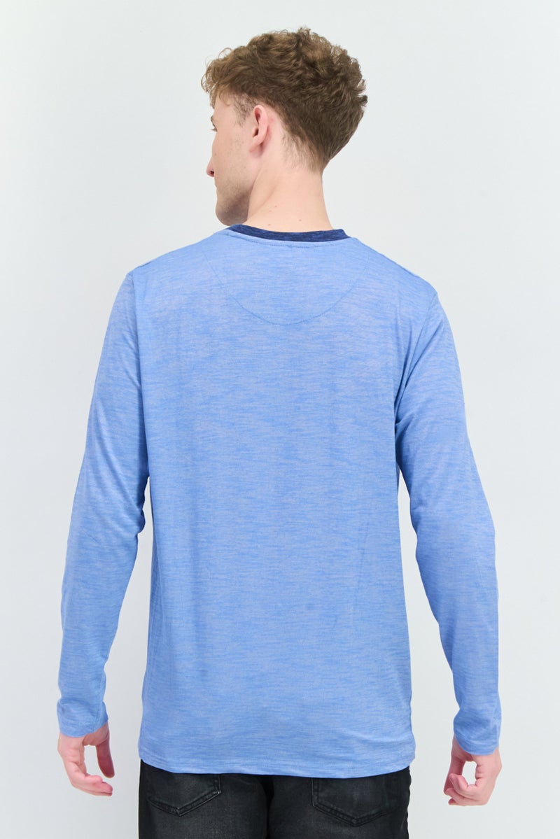 Blue Black Threads Men Henley Neck Heather Long Sleeves T-Shirt, Blue  - Image 3