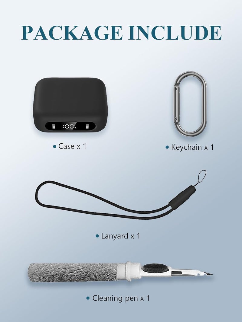 WUNIAK Case for soundcore P41i Wireless Earbuds, Soft Silicone Protective Portable Scratch Shock Resistant Shell with Cleaner Kit & Carabiner & Lanyard ，Black - Image 2