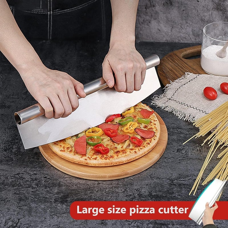 RAMPKD 14 inch Pizza Cutter Rocker Knife with Super Sharp Stainless Steel Blade Pizza Slicer Knife Pizza Making Tools Oven Accessories Dishwasher Safe Silver - Image 2