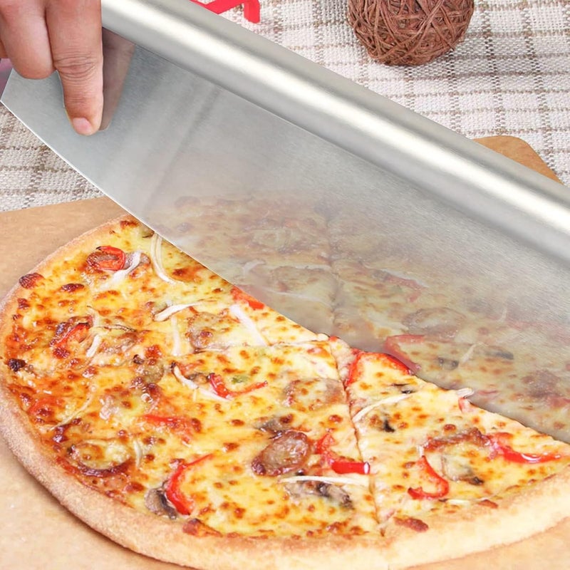 RAMPKD 14 inch Pizza Cutter Rocker Knife with Super Sharp Stainless Steel Blade Pizza Slicer Knife Pizza Making Tools Oven Accessories Dishwasher Safe Silver - Image 4