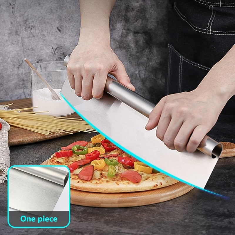 RAMPKD 14 inch Pizza Cutter Rocker Knife with Super Sharp Stainless Steel Blade Pizza Slicer Knife Pizza Making Tools Oven Accessories Dishwasher Safe Silver - Image 3
