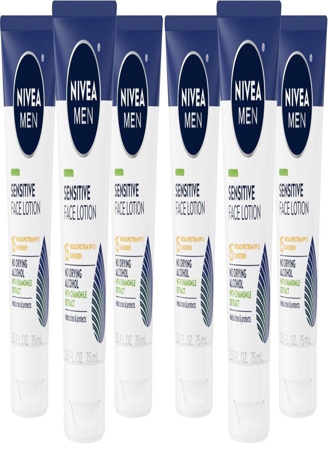 NIVEA MEN Sensitive Face Lotion with SPF 15,Broad Spectrum Sunscreen of 2.5 Fl Oz Tubes,(Pack of 6 - Image 1