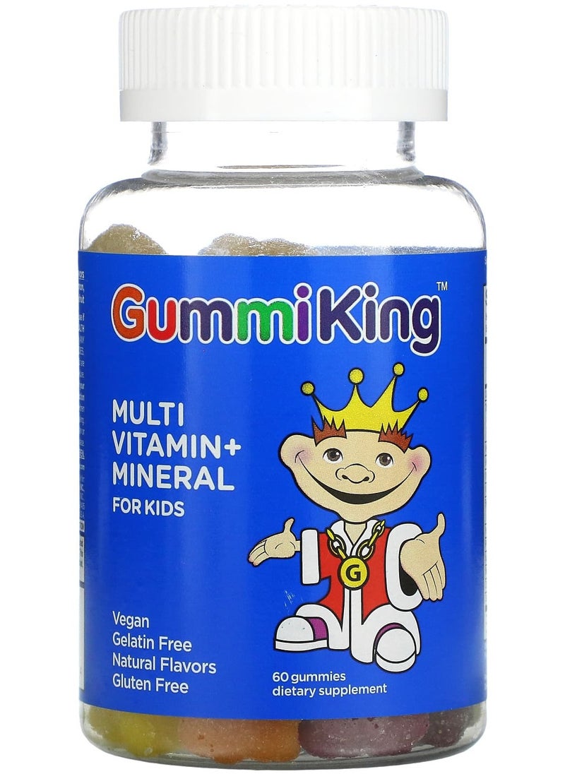 GummiKing Multi-Vitamin + Mineral for Kids, Strawberry, Orange, Lemon, Grape, Cherry and Grapefruit, 60 Gummies 