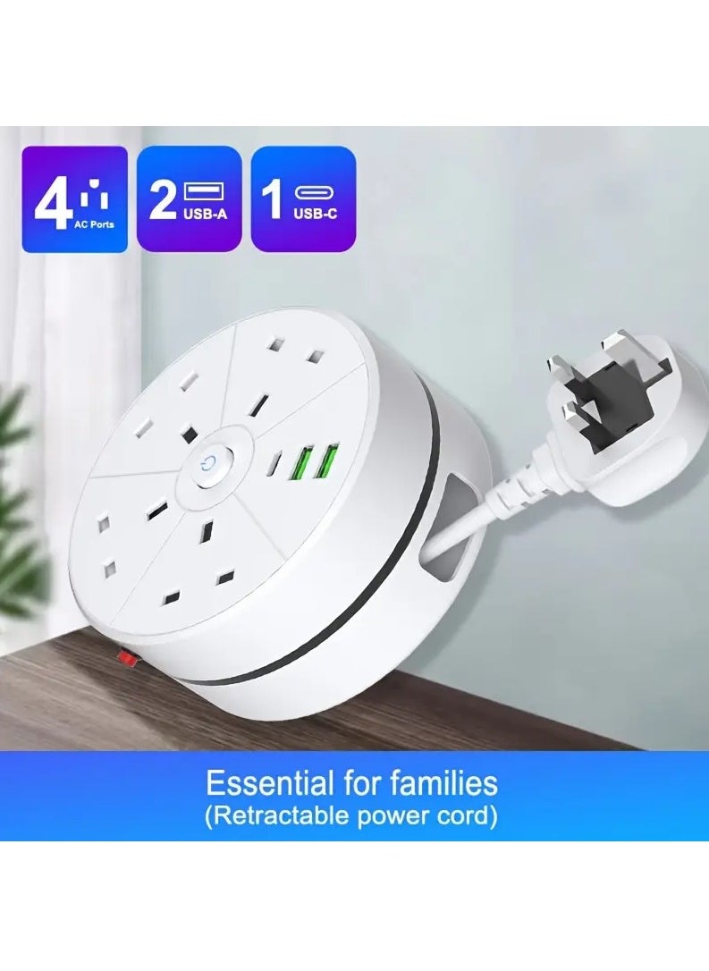 Generic multifunctional power board/power socket/power strip, equipped with 4 power sockets, paired with (2 USB-A) (1 TYPE-C), 2-meter power cord/automatic short circuit protection function/suitable for home, office, kitchen, garage, and outdoor use  - Image 3