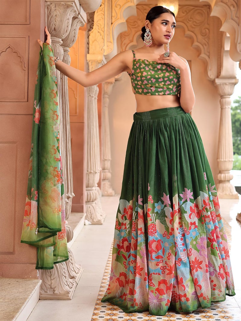 PURVAJA Women Georgette Semi-Stitched Lehenga Choli Set (Viana-Green Free Size) - Image 4