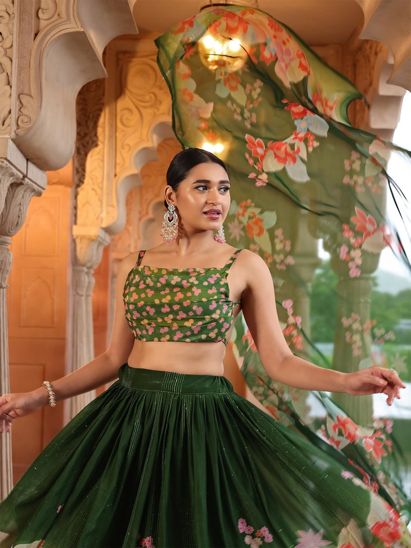 PURVAJA Women Georgette Semi-Stitched Lehenga Choli Set (Viana-Green Free Size) - Image 5