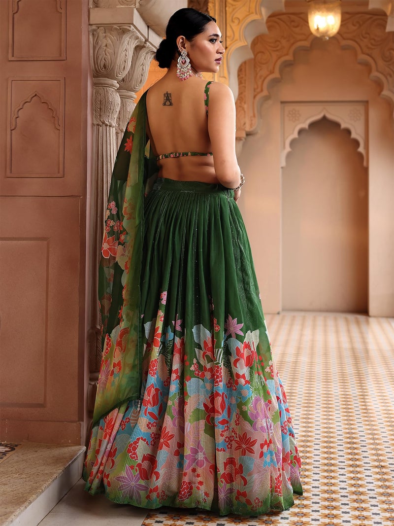 PURVAJA Women Georgette Semi-Stitched Lehenga Choli Set (Viana-Green Free Size) - Image 3
