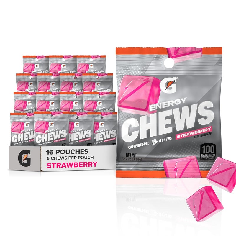 Gatorade Energy Chews Strawberry Caffeine Free B12 106 oz  100 Calorie Pouches 16 Pack - Image 1