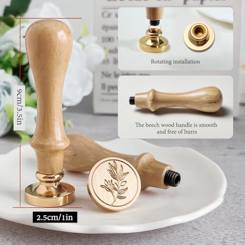 Pilloze Olive Branch Wax Seal Stamp, 3D Embossed Relief Carving Brass Head and Wood Handle for Wax Seal Stamp Kit, Decor for Thanksgiving Card/Envelope/Gift Wrap/Wedding Invitation/Vellum Jacket - Image 3