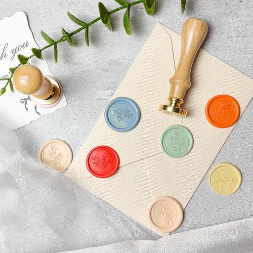 Pilloze Olive Branch Wax Seal Stamp, 3D Embossed Relief Carving Brass Head and Wood Handle for Wax Seal Stamp Kit, Decor for Thanksgiving Card/Envelope/Gift Wrap/Wedding Invitation/Vellum Jacket - Image 4