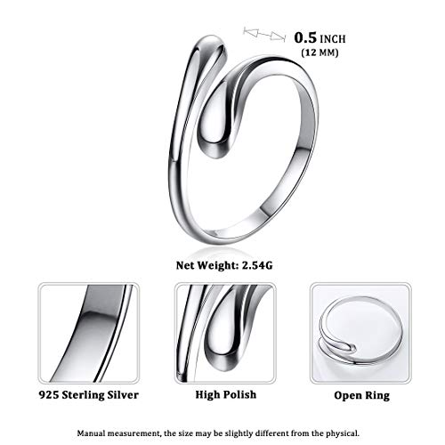 ChicSilver 925 Sterling Silver Rings Minimalist Teardrop Adjustable Rings for Women High Polish Open Ring Eternity Ring - Image 3