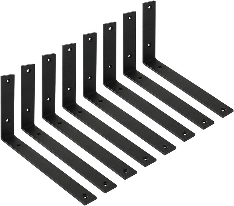 WINKER Shelf Bracket 8 Pack 10" Lx6 Hx1.5 W 5mm Thick Heavy Duty Black 10 Inch Brackets for Shelves Corner L Bracket for Wall Shelves Metal Iron Shelf Brackets - Image 1