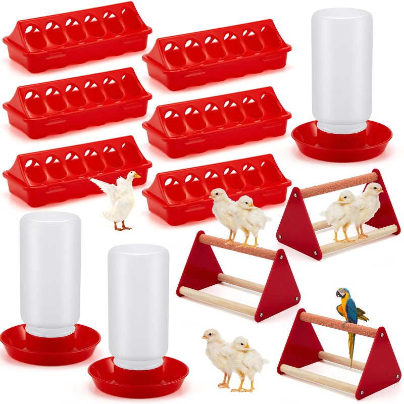 Patelai 7 Pcs Chick Feeder and Waterer Kit Feeding Supplies with Mini Perch Chicken Starter Kit for Coop and Brooder for Small Poultry Ducks Quail - Image 1