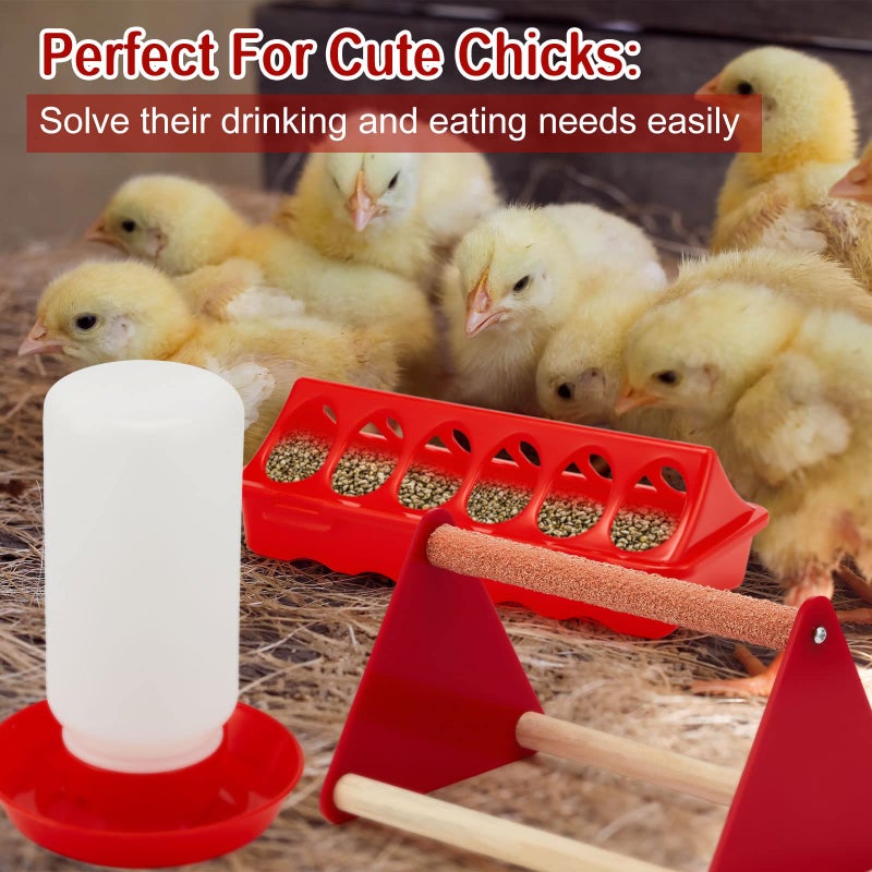 Patelai 7 Pcs Chick Feeder and Waterer Kit Feeding Supplies with Mini Perch Chicken Starter Kit for Coop and Brooder for Small Poultry Ducks Quail - Image 5