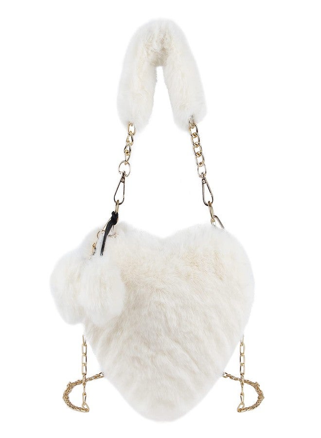 SUKUTU Faux Fur Purse Women's Heart Shaped Evening Handbags Small Cute Phone Crossbody Bag Clutches for Girls - Image 1